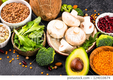 Vegan keto products. Ketogenic plant-based food 124010674