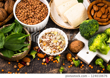 Asortment of plant based vegan protein products 124010676