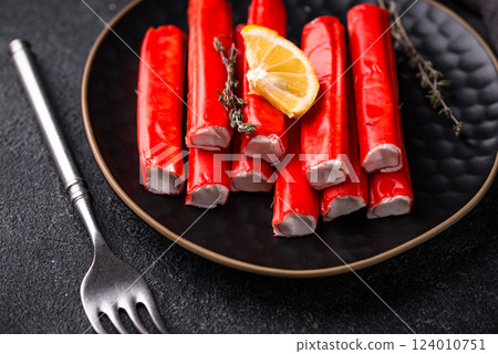 Surimi sticks from crab meat Surimi sticks from crab meat 124010751