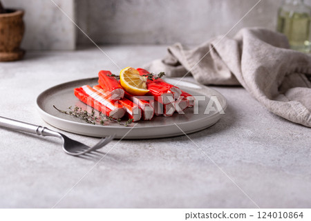 Surimi sticks from crab meat Surimi sticks from crab meat 124010864