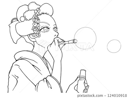 Woman blowing soap bubble 124010918