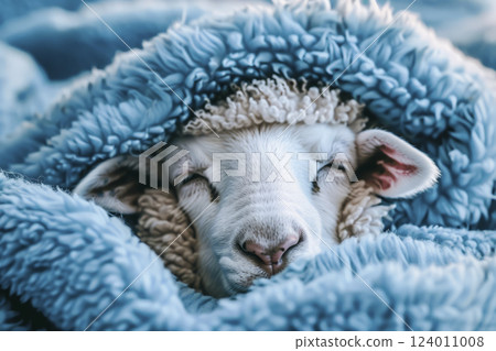 Sleeping sheep in a blanket.  124011008