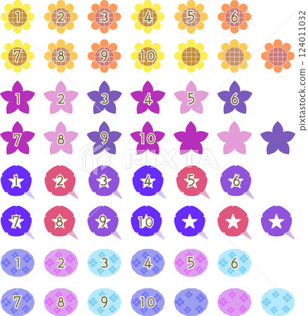 Colorful various summer flowers number icon illustration set 124011032