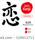 Japanese kanji for "love", hand-drawn calligraphy, vector material, with pronunciation and English translation, perfect for tattoos and prints 124011711