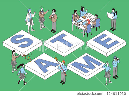 描繪 STEAM 教育和兒童未來教育的等距插圖 124011930