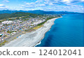 Aerial shot of the vast shingle beach of Shichiri-Mihama (Mihama Town, Mie Prefecture) in Kumano taken with a drone 124012041
