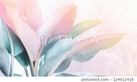 Colorful pastel background with iridescent botanical plants creating a dreamy atmosphere 124012416