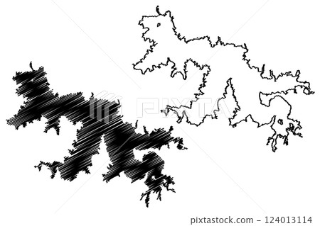 Lake Lagdo Reservoir (Africa, Republic of Cameroon) map vector illustration, scribble sketch map 124013114