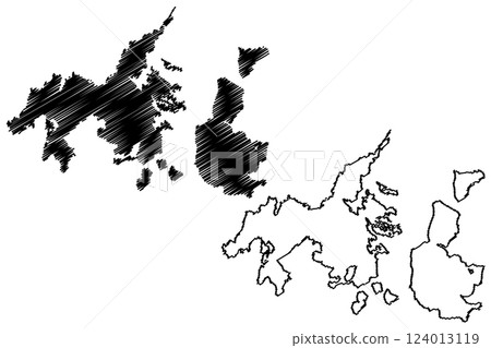 Lake Makadikadi Basin (Africa, Republic of Botswana) map vector illustration, scribble sketch Makgadikgadi, Sua (Sowa) and Ntwetwe Pans map 124013119