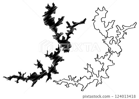 Lake Avalanche, Emerald and Ootacamund (Republic of India, Ooty, Tamil Nadu) map vector illustration, scribble sketch Avalanchi map 124013418