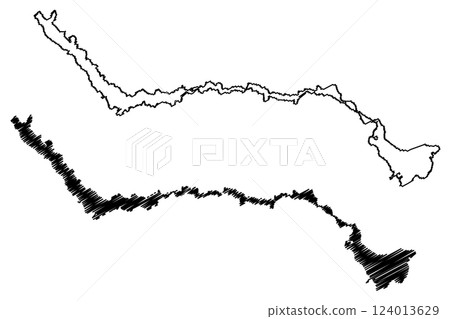 Lake Pangong Tso (People's Republic of China, Republic of India) map vector illustration, scribble sketch Tsomo Nganglha Ringpo, Tso Nyak, Rum Tso map Lake Pangong Tso (People's Republic of China, Republic of India) map vector illustration, scribble sketch Tsomo Nganglha Ringpo, Tso Nyak, Rum Tso map 124013629