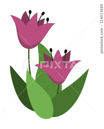 Vector cartoon water lily flowers clipart. Woodland, garden, swamp or marsh plant icon isolated on white background. Forest nature purple bloom illustration. Cottage core harvest Vector cartoon water lily flowers clipart. Woodland, garden, swamp or marsh plant icon isolated on white background. Forest nature purple bloom illustration. Cottage core harvest 124013689
