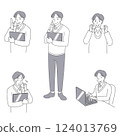 一組簡單的照片，一位 50 多歲的男士手持平板電腦 124013769