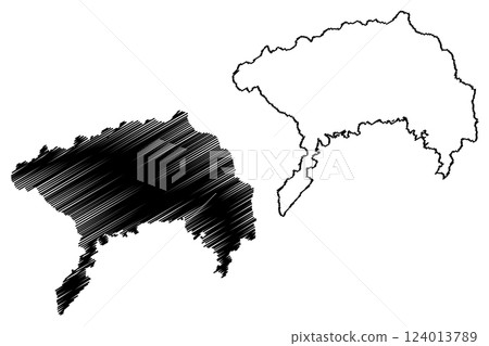 Lake Atitlan (Central America, Republic of Guatemala) map vector illustration, scribble sketch Atitlan map 124013789