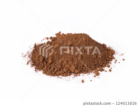 Brown Powder Substance Sits in a Pile on a White Background for Culinary Use 124013816