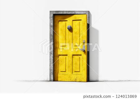 白牆上髒黃的門 124013869