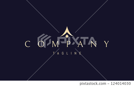 Vector golden logo with an abstract image of a bird in a minimalist style. 124014030