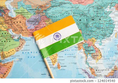 Bangkok, Thailand  November, 2024 India flag on world map. 124014540