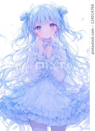 穿著淺藍色洋裝的女孩插圖 124014769