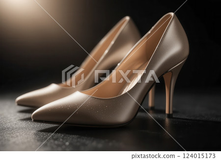 Elegant beige high heel shoes close up 124015173