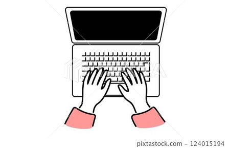 Illustration of a woman working on a laptop 124015194