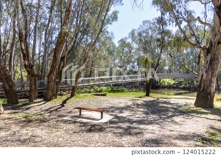 The suspension bridges in Bullawah Cultural Trail, Wangaratta Australia represent the coming together between indigenous and non-indigenous people The suspension bridges in Bullawah Cultural Trail, Wangaratta Australia represent the coming together between indigenous and non-indigenous people 124015222
