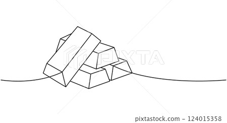Gold bars one line continuous drawing. Money investment and online payment service. Vector illustration. 124015358