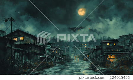 霧氣瀰漫的荒蕪小鎮和詭異的滿月之夜 霧氣瀰漫的荒蕪小鎮和詭異的滿月之夜 124015495