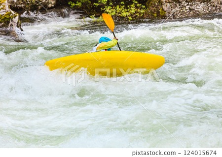 Extreme white water mountain canoeing Extreme white water mountain canoeing 124015674