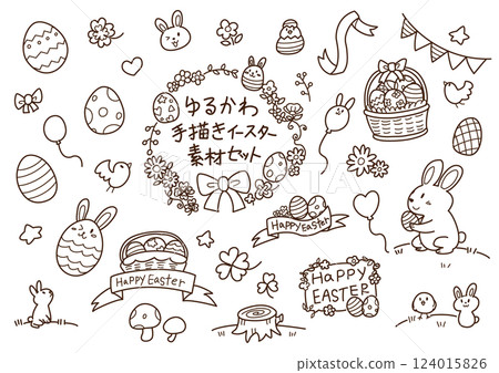 Hand-drawn Easter material set, line drawing 124015826