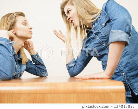 Two women having argue fight Two women having argue fight 124015853