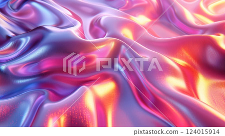 Vibrant silk ripples in holographic pastel hues 124015914