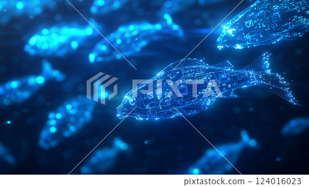 以電子電路繪製的魚群 Digital Ocean 124016023