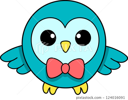 Adorable Blue Owl Mascot with Bow Tie and Cute Expression Adorable Blue Owl Mascot with Bow Tie and Cute Expression 124016091