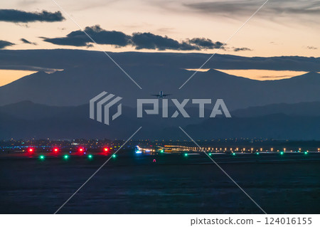 Fantastic sunset sky and airport Fantastic sunset sky and airport 124016155