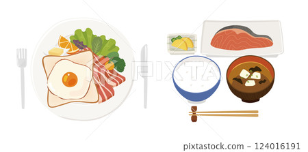 日式和西式早餐插畫 124016191