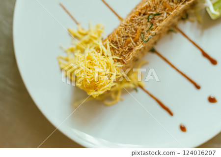 Pad thai ,Thai food ,Beautiful and tasty street food on a plate 124016207
