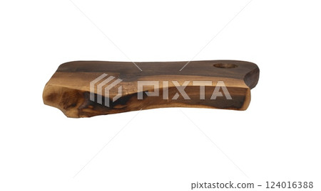 Wooden cutting kitchen board isolated on white background. Flat lay with copy space 124016388