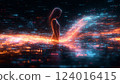 站在數據流中的女性數字輪廓 124016415
