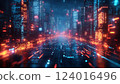 受賽博朋克啟發的數位城市景觀 124016496