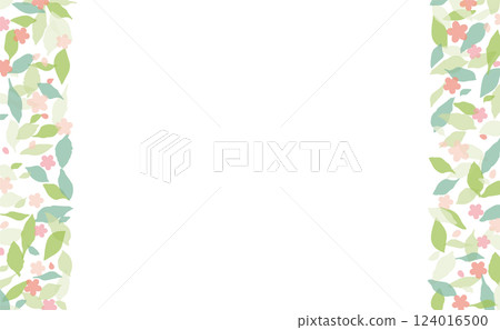 綠葉手繪框_豎邊_粉紅色花朵 124016500