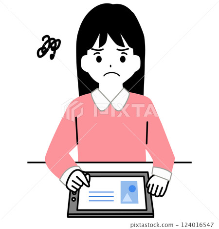 Illustration of a girl having trouble studying on a tablet Illustration of a girl having trouble studying on a tablet 124016547