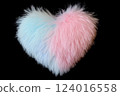 Heart made from pastel pink and blue plush isolated on black background, Generative ai 124016558