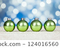 banner minimal Christmas background, festive design blue sparkling glitters, bright green Christmas tree toy balls, copy space for text, greeting card, Generative ai 124016560