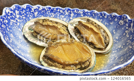 Restaurant menu (Tokobushi on a plate) 124016565