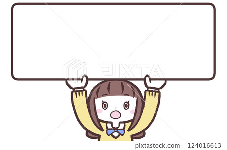 一位驚訝的女學生舉著牌子的圖片 一位驚訝的女學生舉著牌子的圖片 124016613