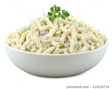 Macaroni Salad A chilled macaroni salad with tender pasta, diced celery, red onion, and a creamy mayo-based dressing. The salad Macaroni Salad A chilled macaroni salad with tender pasta, diced celery, red onion, and a creamy mayo-based dressing. The salad 124016734