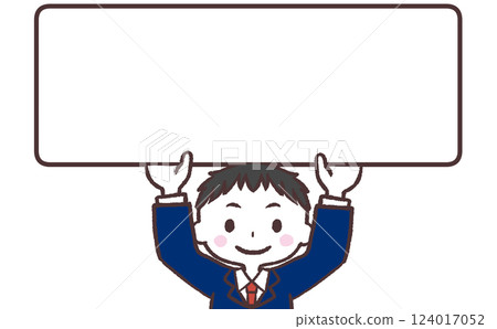 Illustration of a male student holding up a sign 124017052