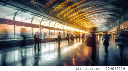 Airport building, international terminal, rushing people to land, blurred background - AI generated image 124017229
