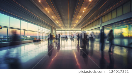 Airport building, international terminal, rushing people to land, blurred background - AI generated image 124017231